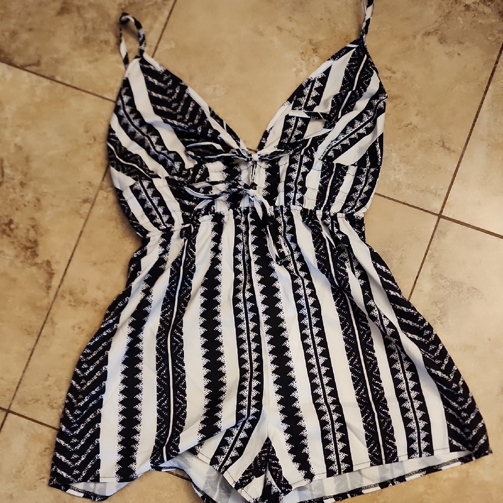 Black & White Striped Girls' One-Piece Romper